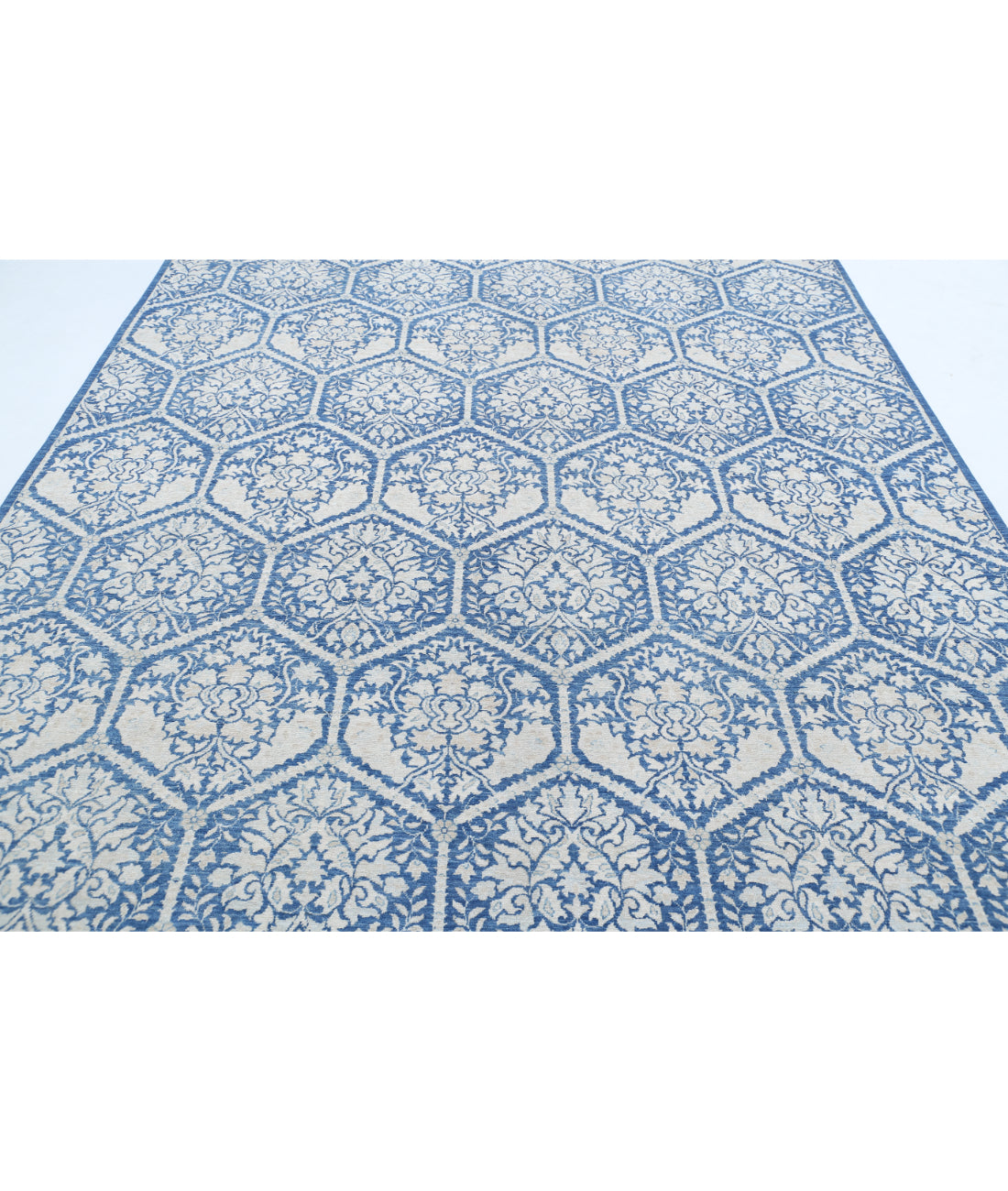 Hand Knotted Art & Craft Wool Rug - 8'0'' x 9'9'' 8'0'' x 9'9'' (240 X 293) / Blue / Ivory