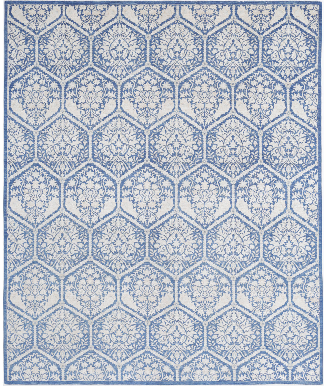 Hand Knotted Art &amp; Craft Wool Rug - 8&#39;0&#39;&#39; x 9&#39;9&#39;&#39; 8&#39;0&#39;&#39; x 9&#39;9&#39;&#39; (240 X 293) / Blue / Ivory