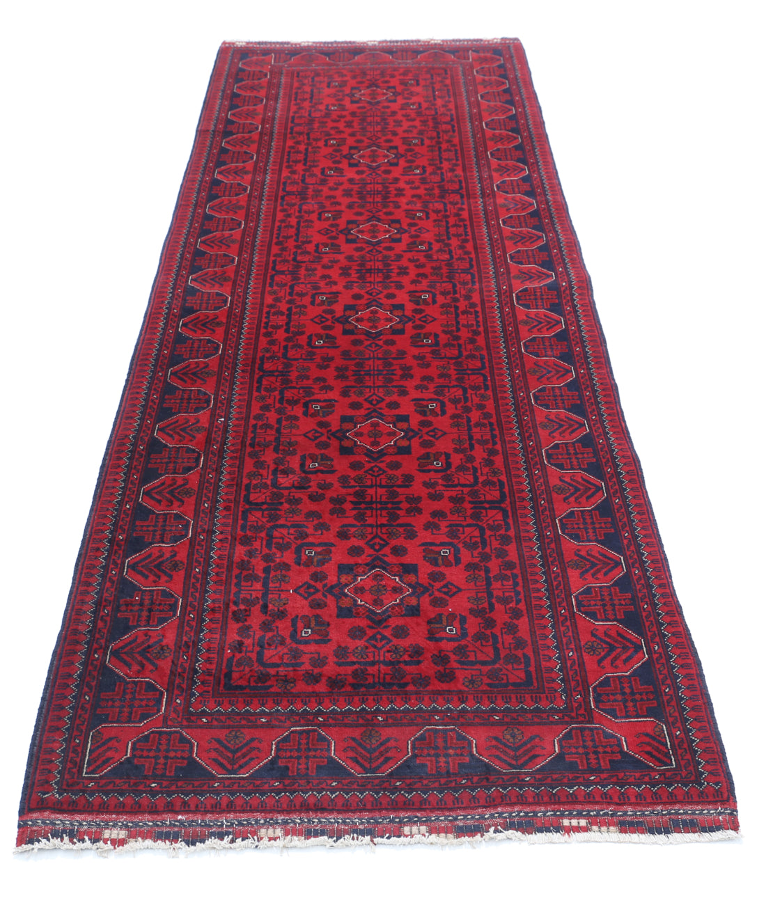 Hand Knotted Afghan Khamyab Wool Rug - 3'0'' x 9'10'' 3'0'' x 9'10'' (90 X 295) / Red / Red