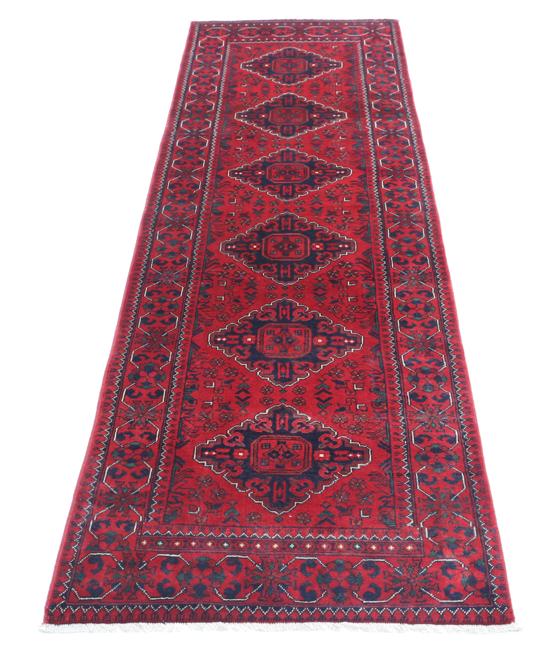 Hand Knotted Afghan Khamyab Wool Rug - 2'6'' x 9'0'' 2'6'' x 9'0'' (75 X 270) / Red / Red