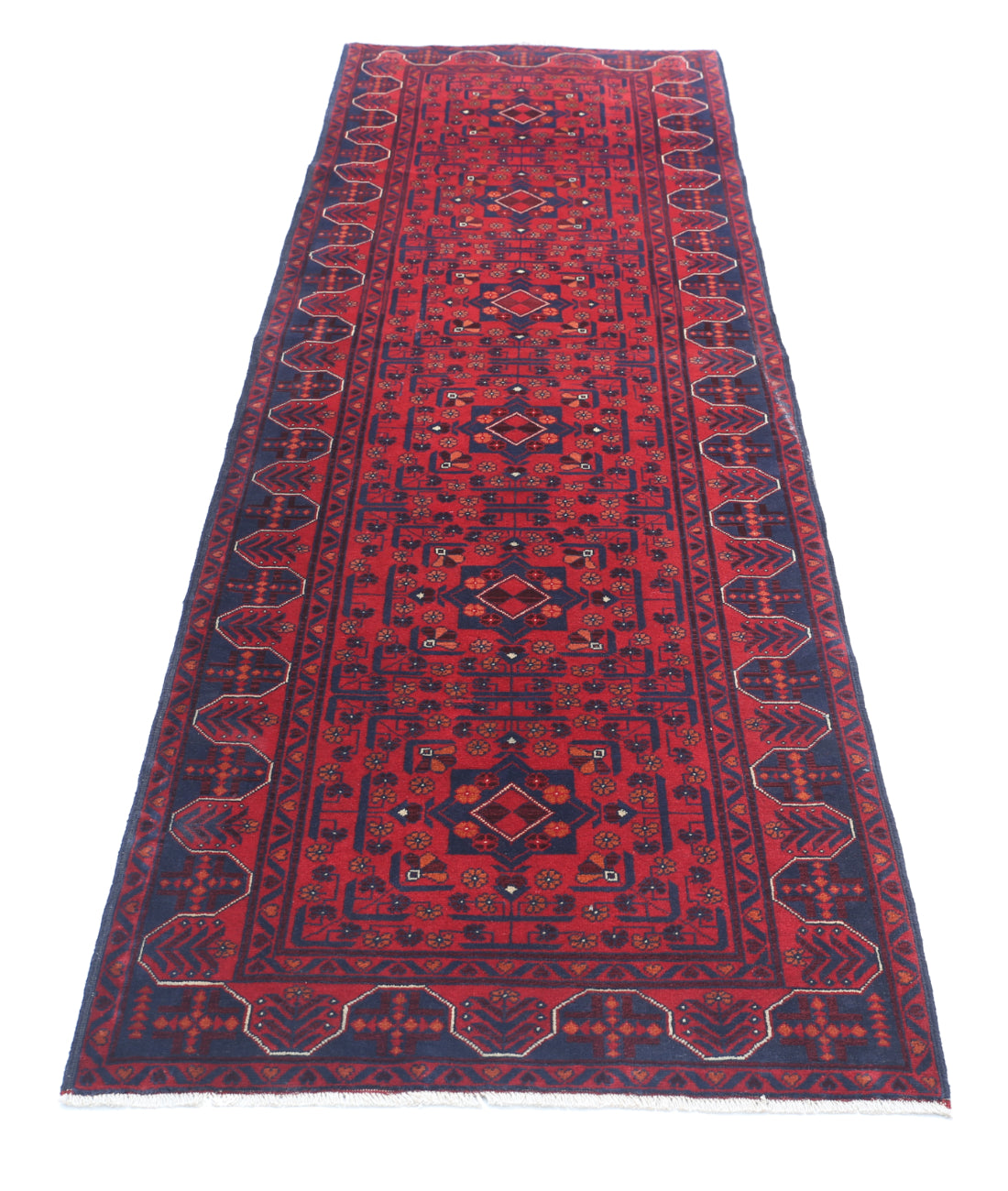 Hand Knotted Afghan Khamyab Wool Rug - 2'8'' x 9'6'' 2'8'' x 9'6'' (80 X 285) / Red / Red