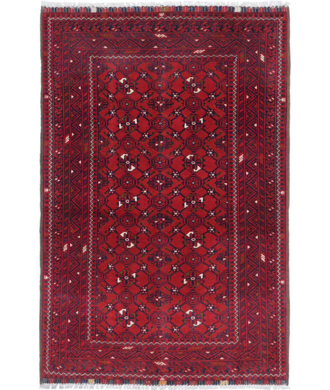 Hand Knotted Afghan Khamyab Wool Rug - 3&#39;1&#39;&#39; x 4&#39;9&#39;&#39; 3&#39;1&#39;&#39; x 4&#39;9&#39;&#39; (93 X 143) / Red / Red
