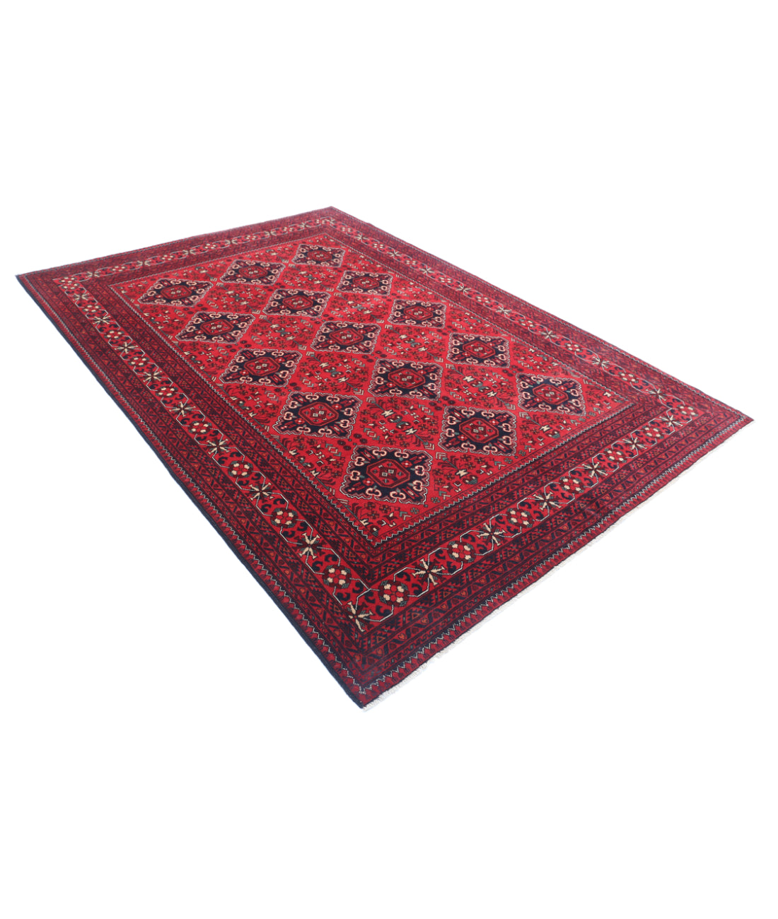 Hand Knotted Afghan Khamyab Wool Rug - 6'6'' x 9'6'' 6'6'' x 9'6'' (195 X 285) / Red / Red