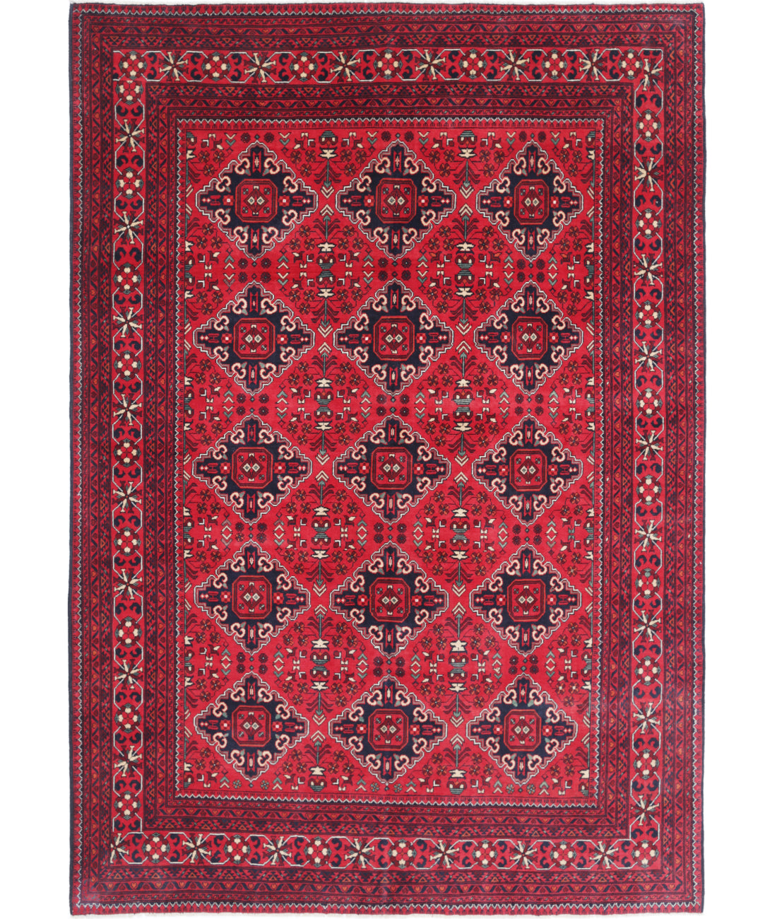 Hand Knotted Afghan Khamyab Wool Rug - 6&#39;6&#39;&#39; x 9&#39;6&#39;&#39; 6&#39;6&#39;&#39; x 9&#39;6&#39;&#39; (195 X 285) / Red / Red