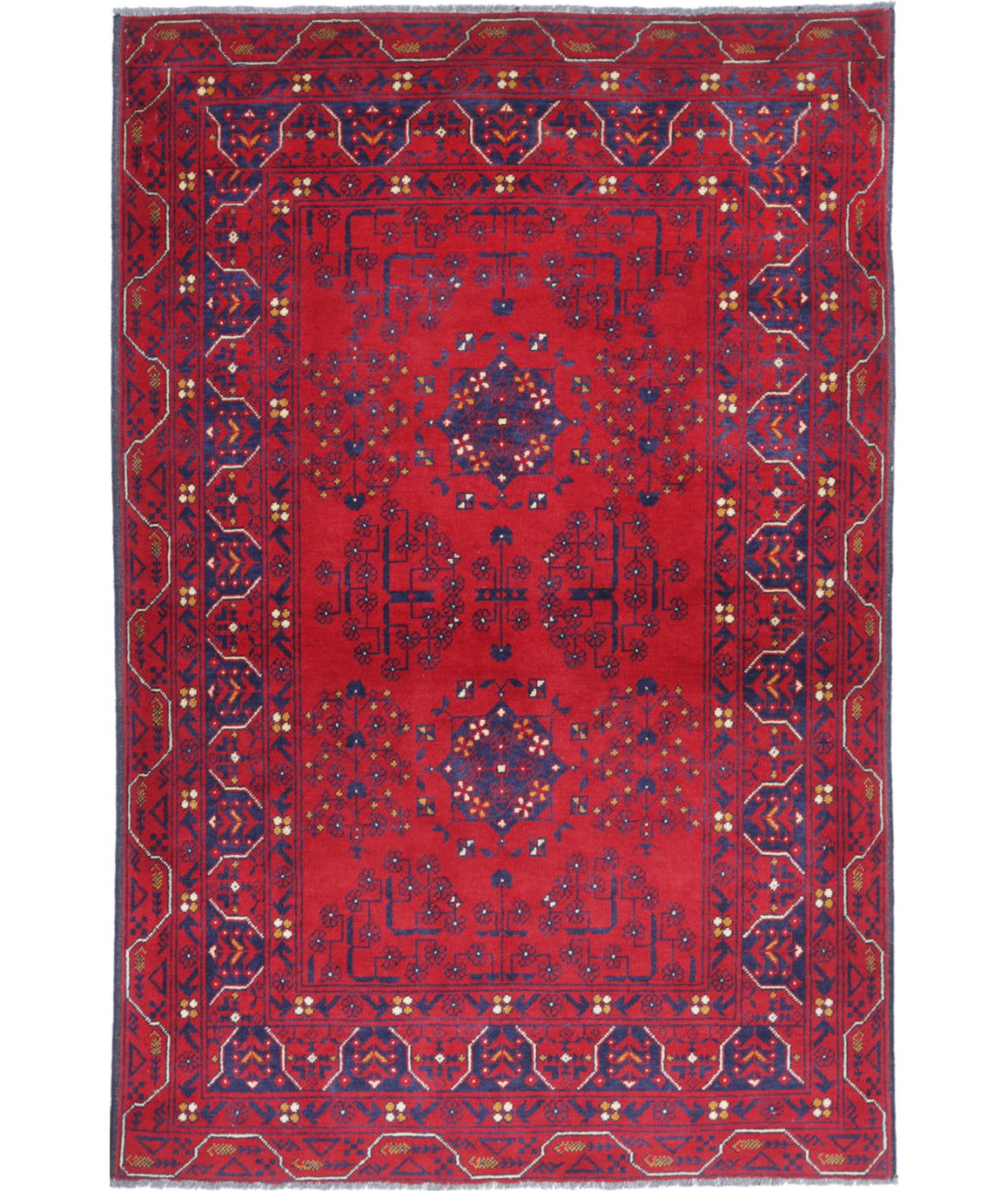 Hand Knotted Afghan Khamyab Wool Rug - 3'0'' x 4'7'' 3'0'' x 4'7'' (90 X 138) / Red / Blue