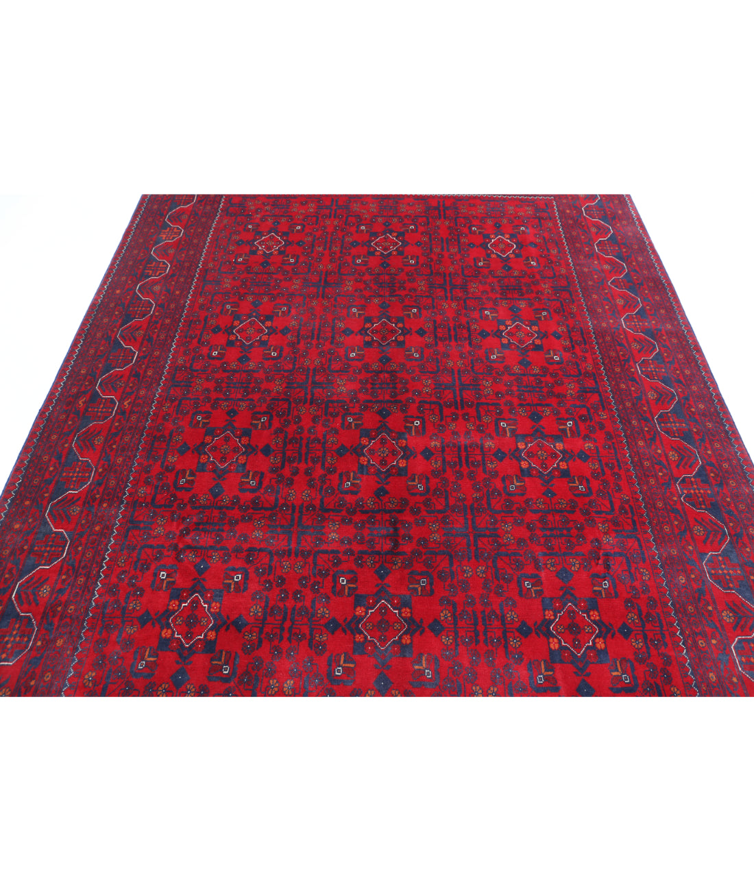 Hand Knotted Afghan Khamyab Wool Rug - 6'8'' x 9'4'' 6'8'' x 9'4'' (200 X 280) / Red / Blue