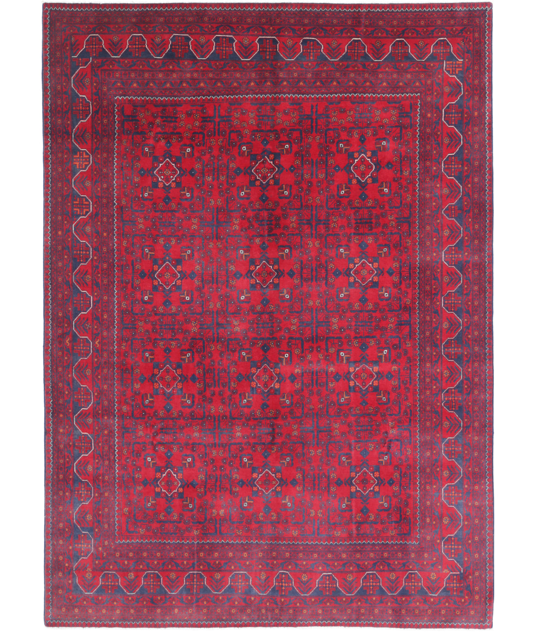 Hand Knotted Afghan Khamyab Wool Rug - 6'8'' x 9'4'' 6'8'' x 9'4'' (200 X 280) / Red / Blue