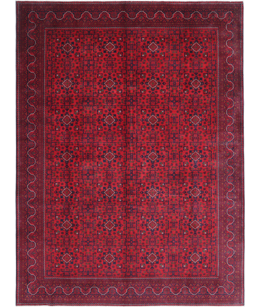 Hand Knotted Afghan Khamyab Wool Rug - 8'4'' x 11'3'' 8'4'' x 11'3'' (250 X 338) / Red / Blue
