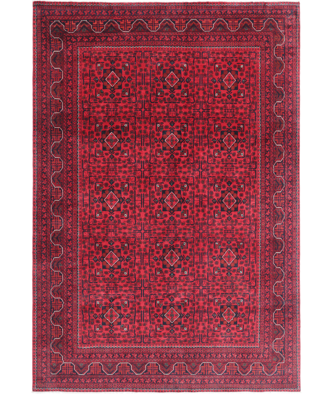 Hand Knotted Afghan Khamyab Wool Rug - 6'6'' x 9'5'' 6'6'' x 9'5'' (195 X 283) / Red / Blue
