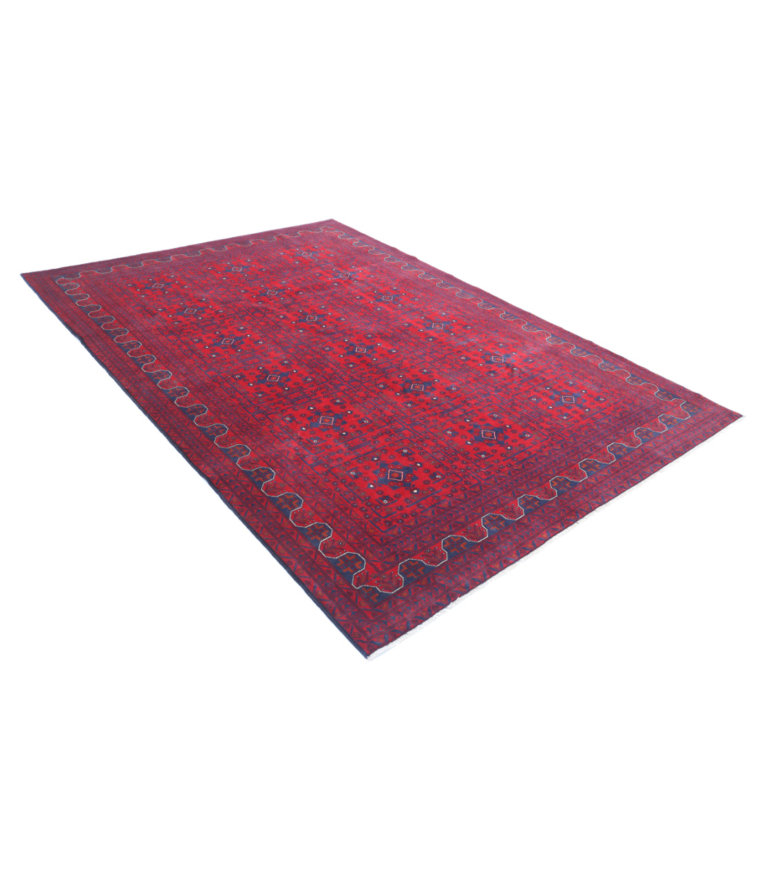 Hand Knotted Afghan Khamyab Wool Rug - 6'7'' x 9'8'' 6'7'' x 9'8'' (198 X 290) / Red / Blue