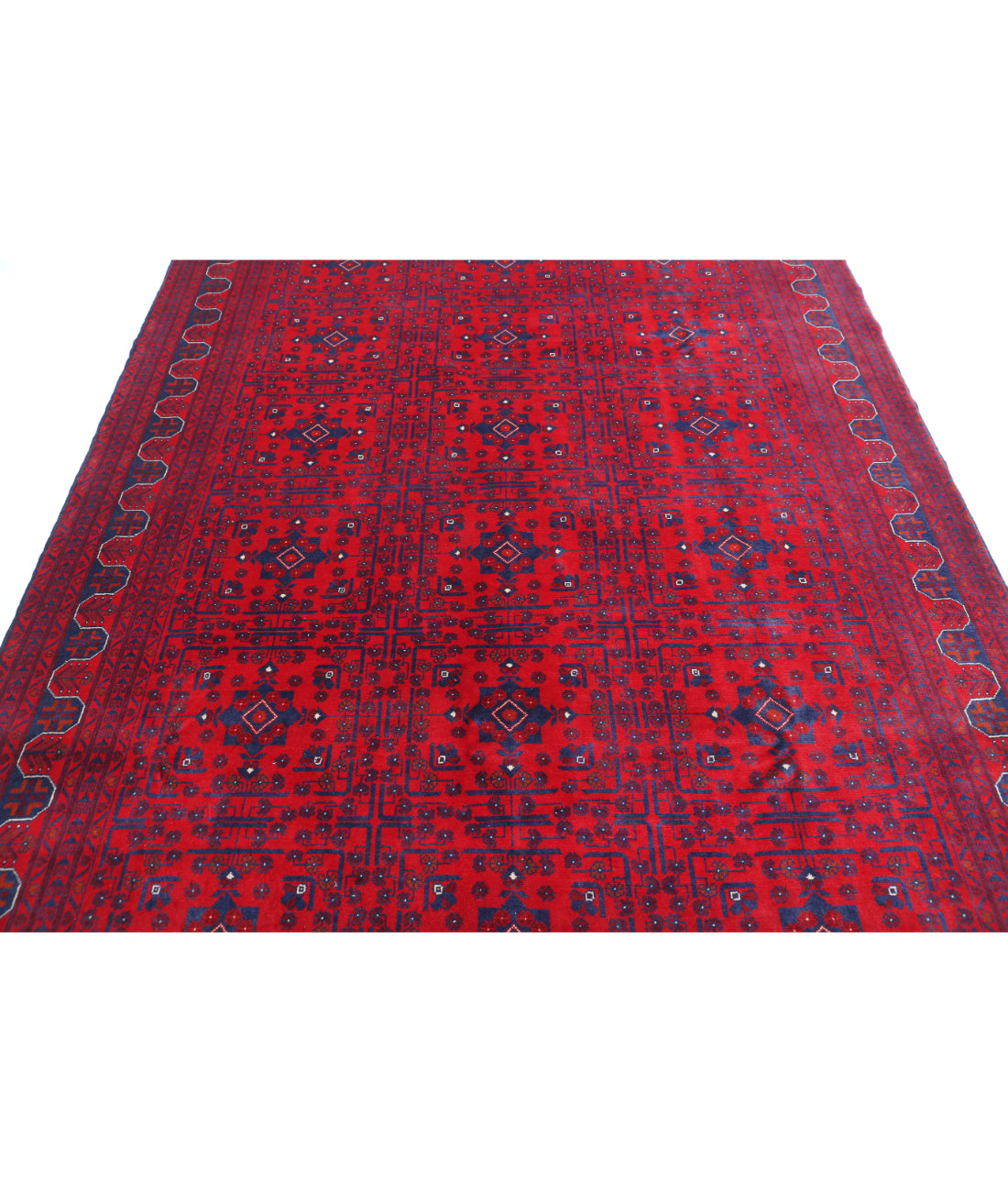 Hand Knotted Afghan Khamyab Wool Rug - 6'7'' x 9'8'' 6'7'' x 9'8'' (198 X 290) / Red / Blue
