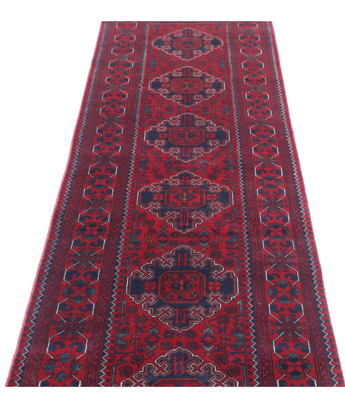 Hand Knotted Afghan Khamyab Wool Rug - 2'6'' x 10'0'' 2'6'' x 10'0'' (75 X 300) / Red / Blue