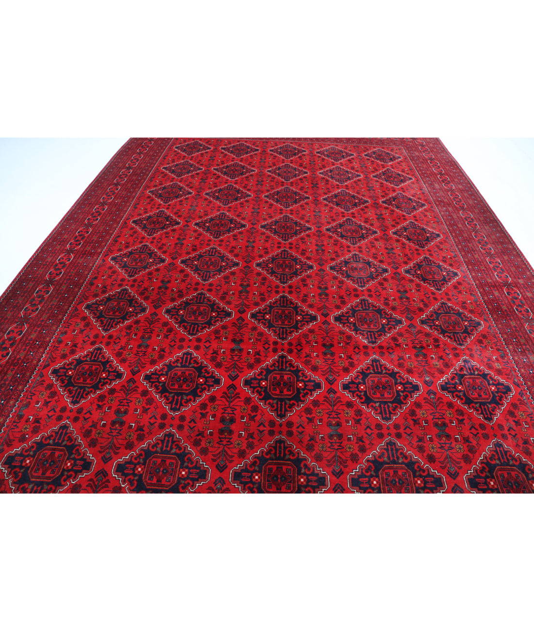 Hand Knotted Afghan Khamyab Wool Rug - 9'9'' x 13'3'' 9'9'' x 13'3'' (293 X 398) / Red / Black