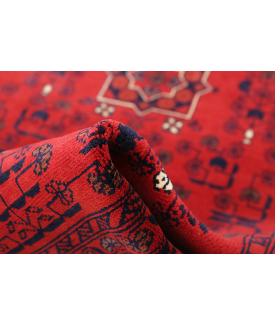 Hand Knotted Afghan Khamyab Wool Rug - 3'4'' x 4'8'' 3'4'' x 4'8'' (100 X 140) / Red / Blue