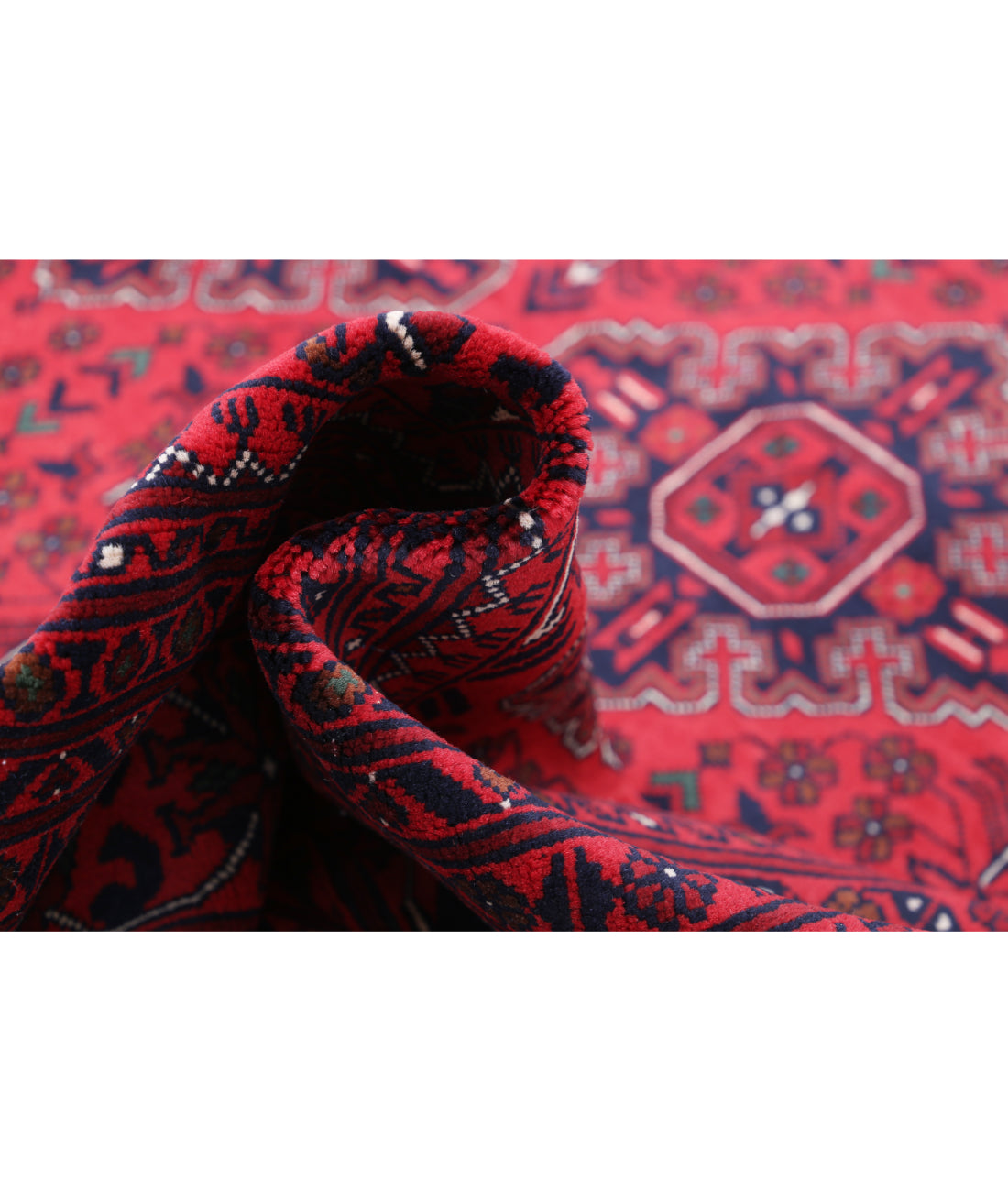 Hand Knotted Afghan Khamyab Wool Rug - 9'10'' x 16'1'' 9'10'' x 16'1'' (295 X 483) / Red / Blue