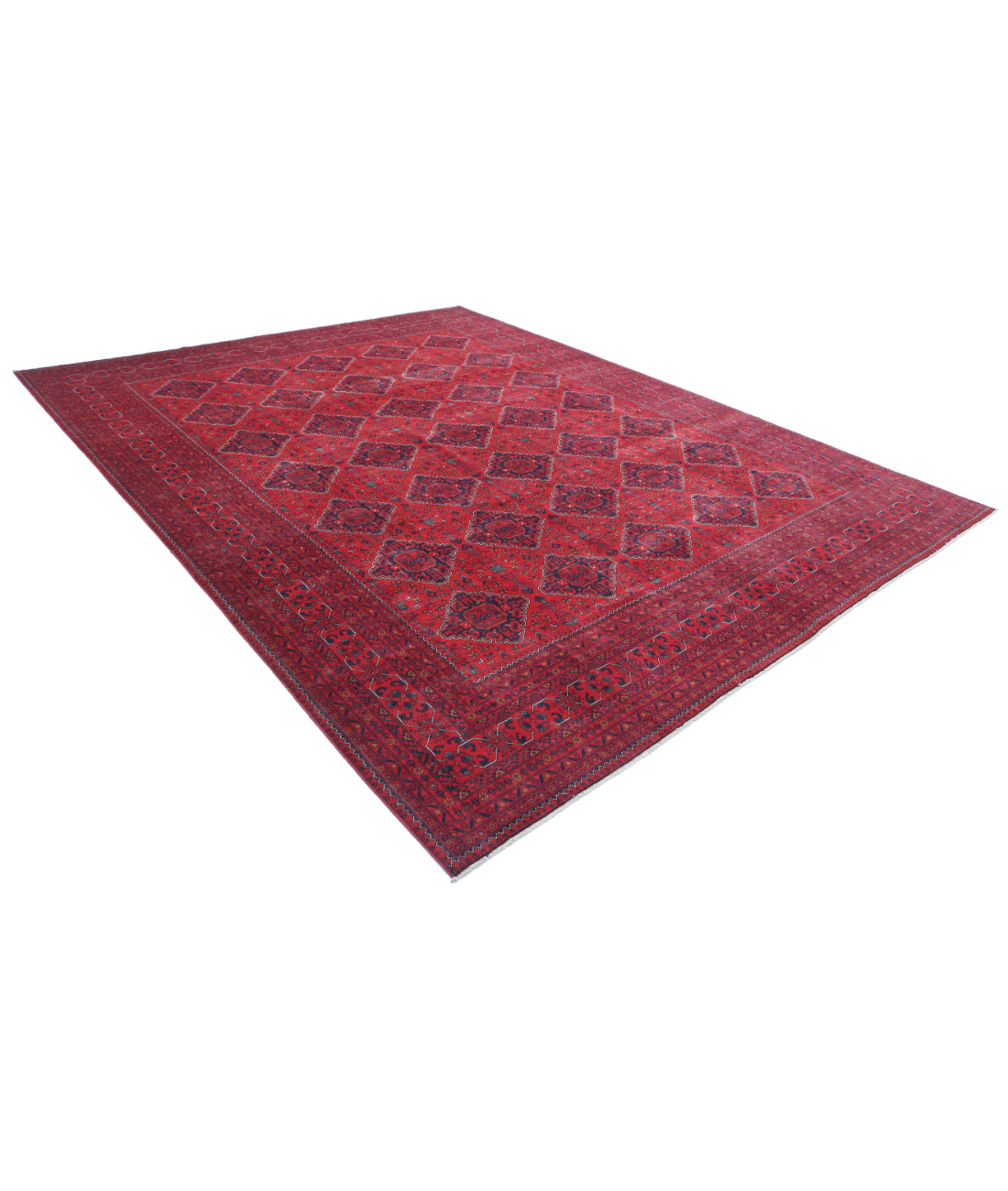 Hand Knotted Afghan Khamyab Wool Rug - 9'8'' x 12'4'' 9'8'' x 12'4'' (290 X 370) / Red / Red