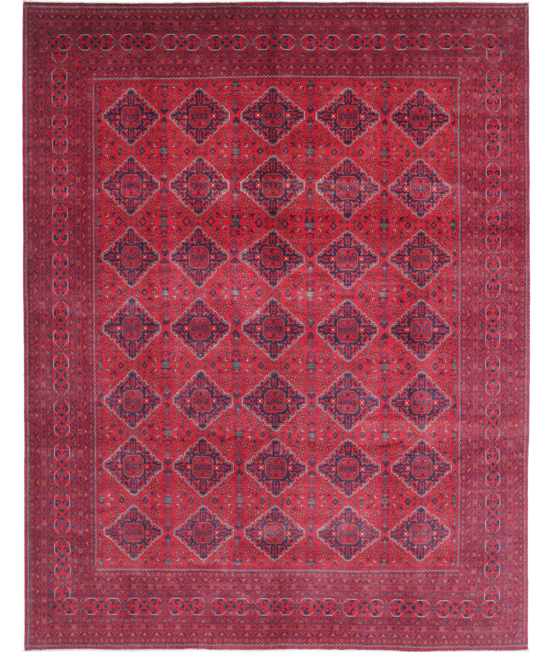 Hand Knotted Afghan Khamyab Wool Rug - 9'8'' x 12'4'' 9'8'' x 12'4'' (290 X 370) / Red / Red