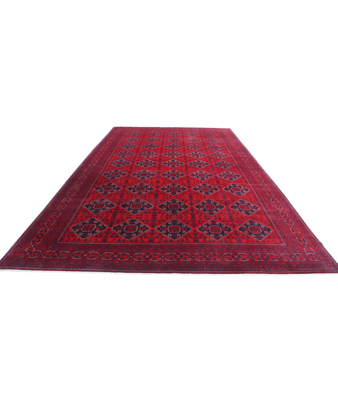 Hand Knotted Afghan Khamyab Wool Rug - 9'8'' x 15'6'' 9'8'' x 15'6'' (290 X 465) / Red / Ivory