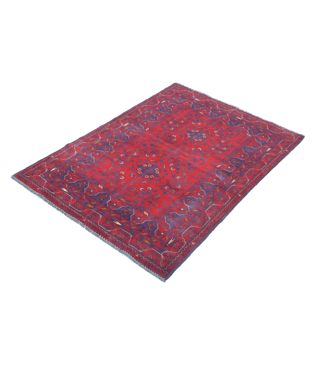 Hand Knotted Afghan Khamyab Wool Rug - 3'4'' x 4'9'' 3'4'' x 4'9'' (100 X 143) / Red / Red
