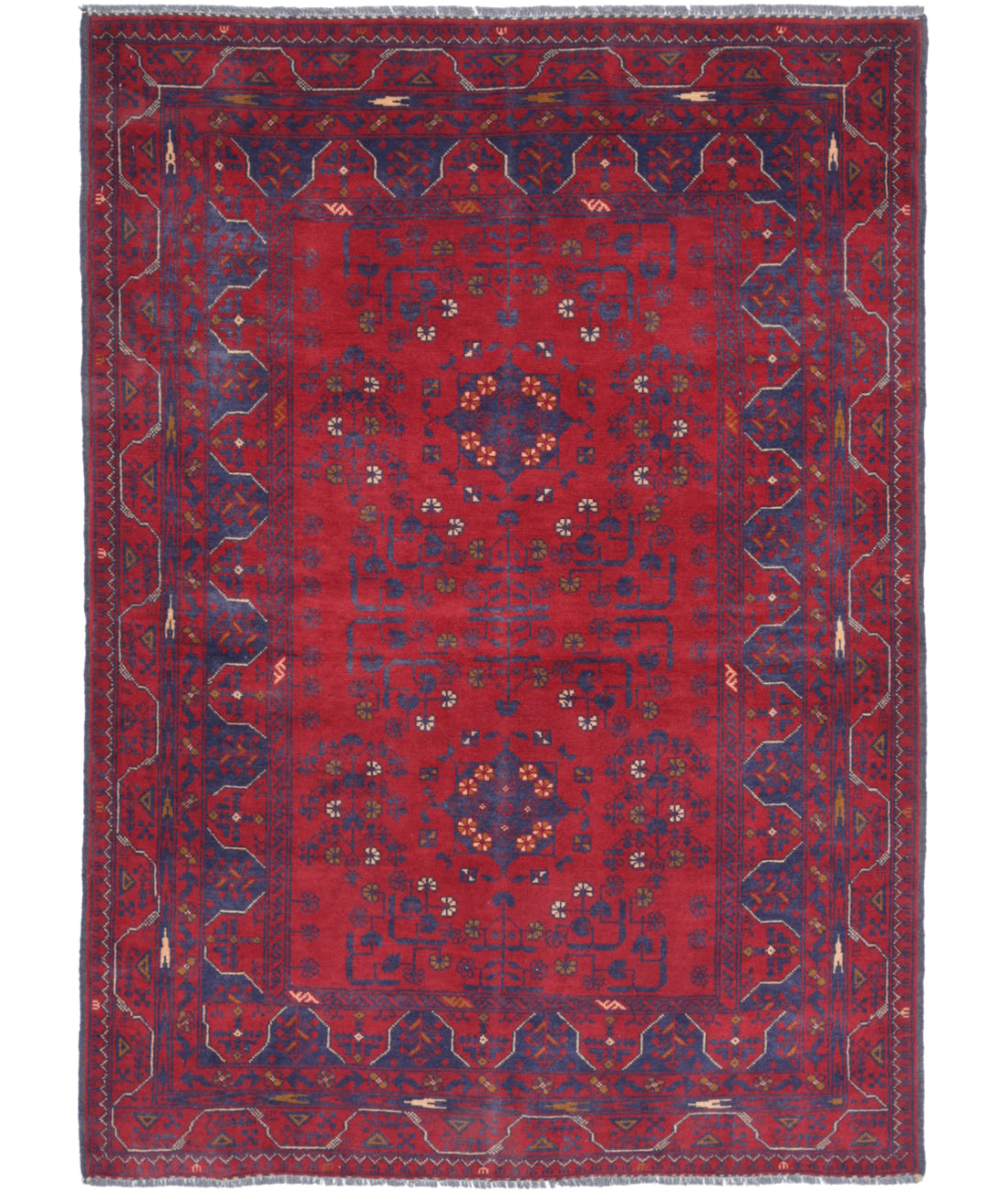 Hand Knotted Afghan Khamyab Wool Rug - 3'4'' x 4'9'' 3'4'' x 4'9'' (100 X 143) / Red / Red