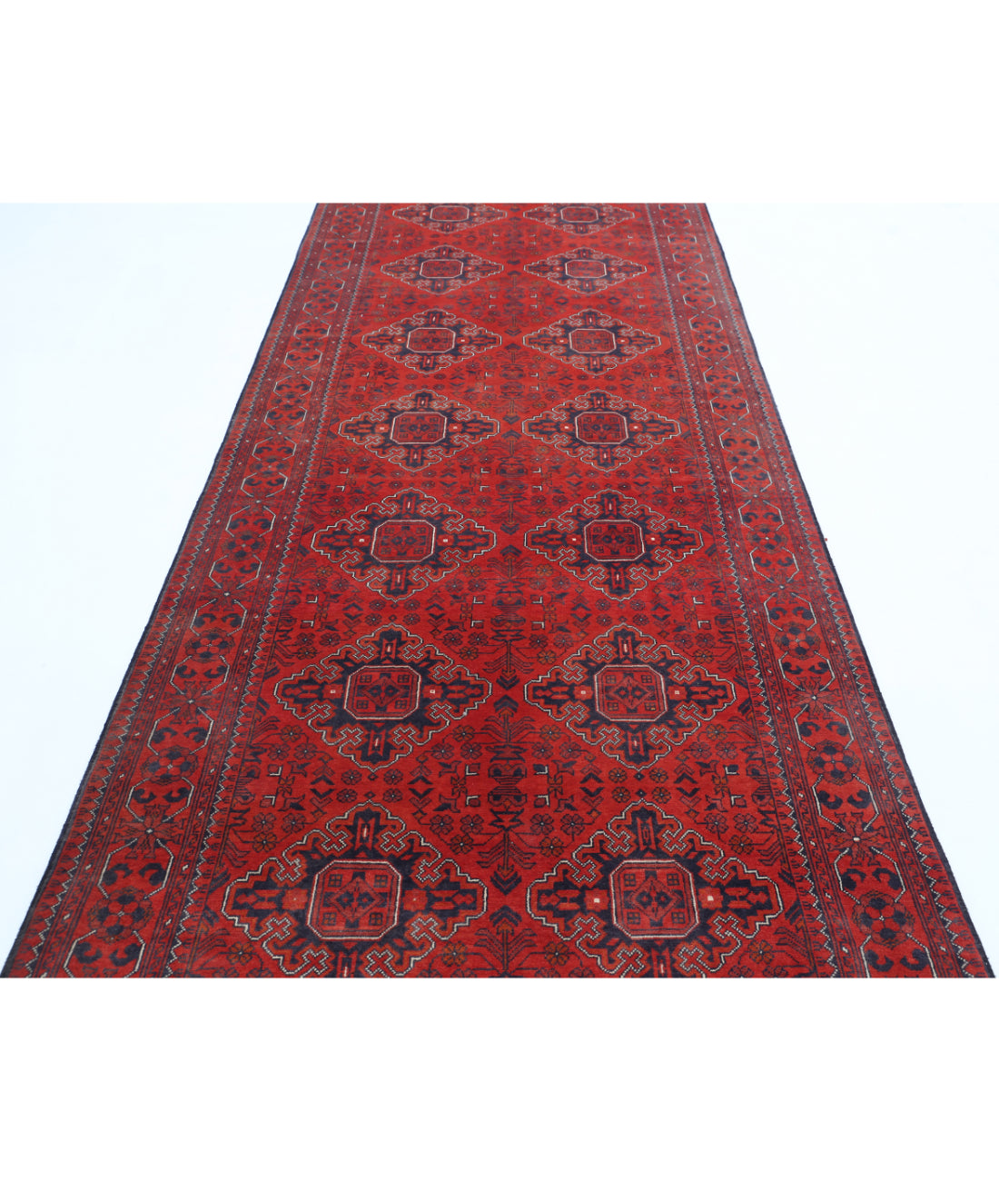 Hand Knotted Afghan Khamyab Wool Rug - 4'2'' x 16'0'' 4'2'' x 16'0'' (125 X 480) / Red / Blue