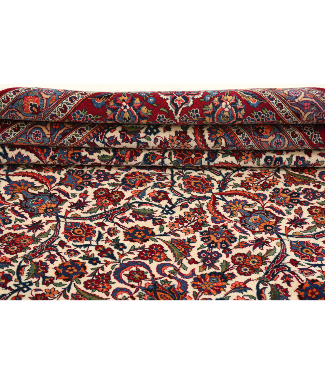 Hand Knotted Persian Kashan Fine Wool Rug - 10'3'' x 12'1'' 10'3'' x 12'1'' (308 X 363) / Ivory / Burgundy