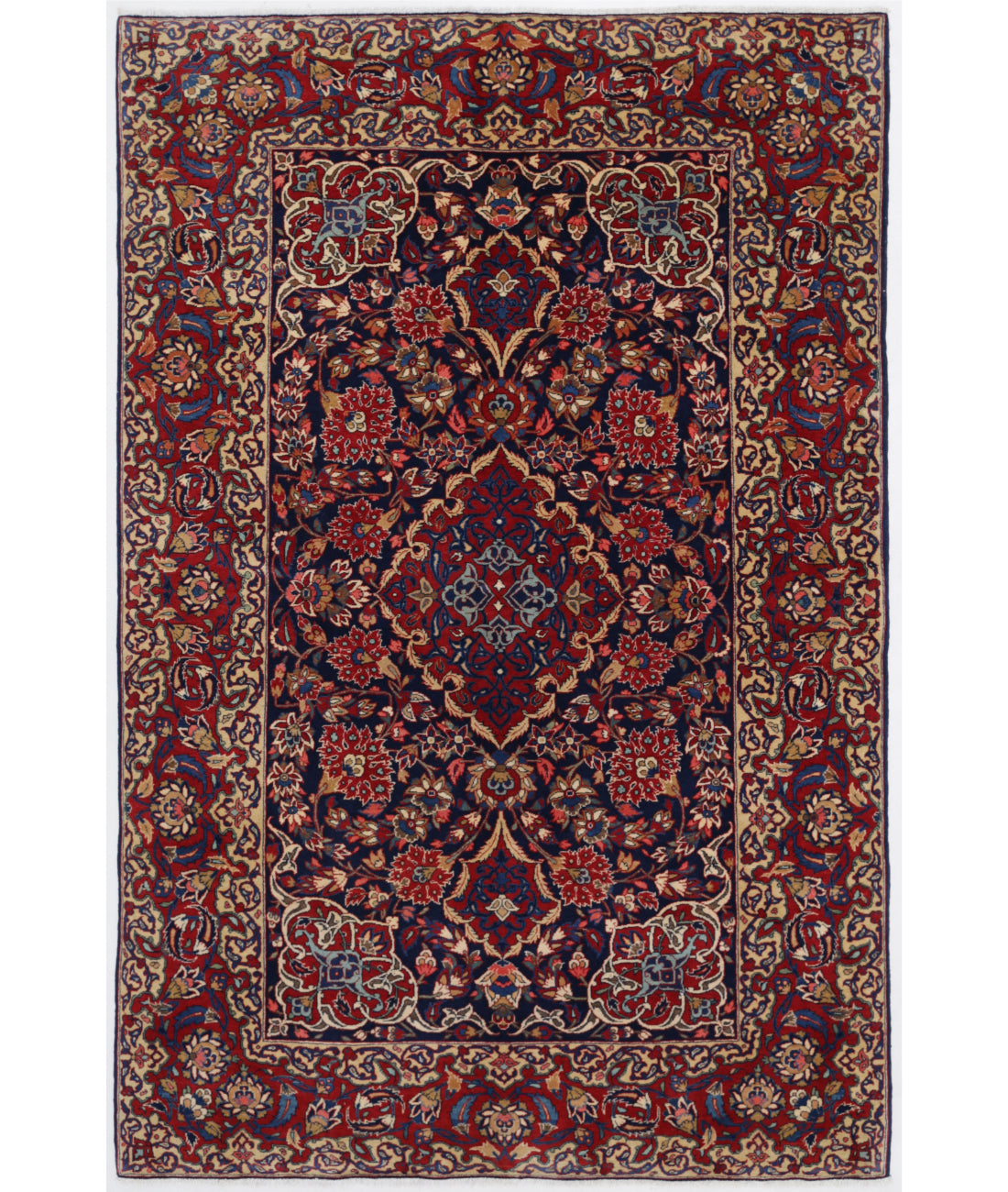 Hand Knotted Persian Kashan Fine Wool Rug - 4'4'' x 6'9'' 4'4'' x 6'9'' (130 X 203) / Blue / Burgundy
