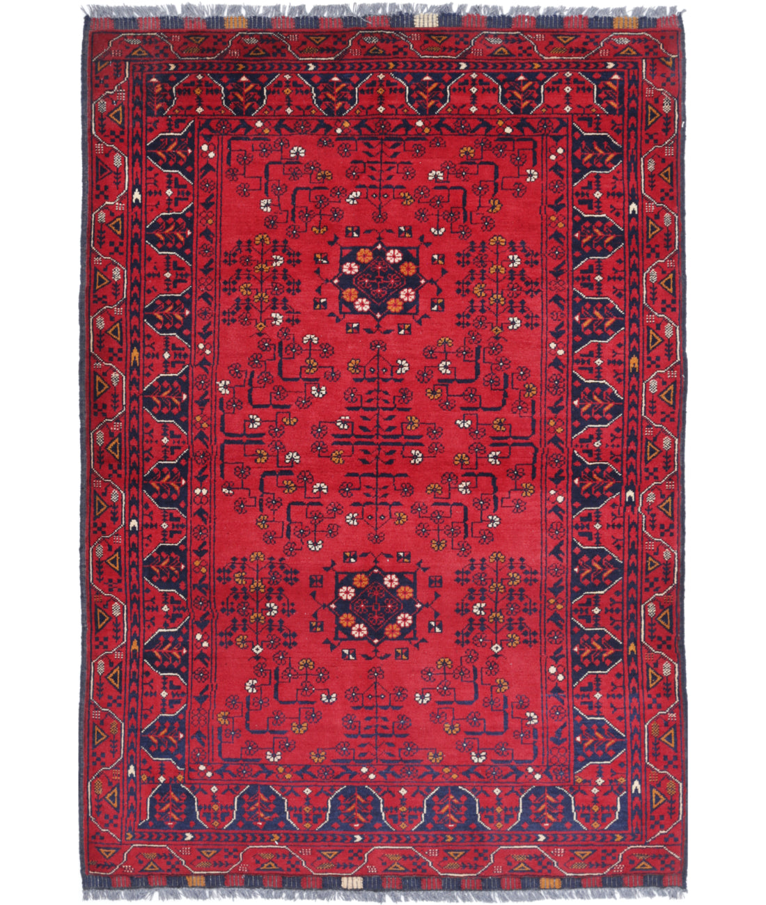 Hand Knotted Afghan Khamyab Wool Rug - 3'3'' x 4'9'' 3'3'' x 4'9'' (98 X 143) / Red / Red
