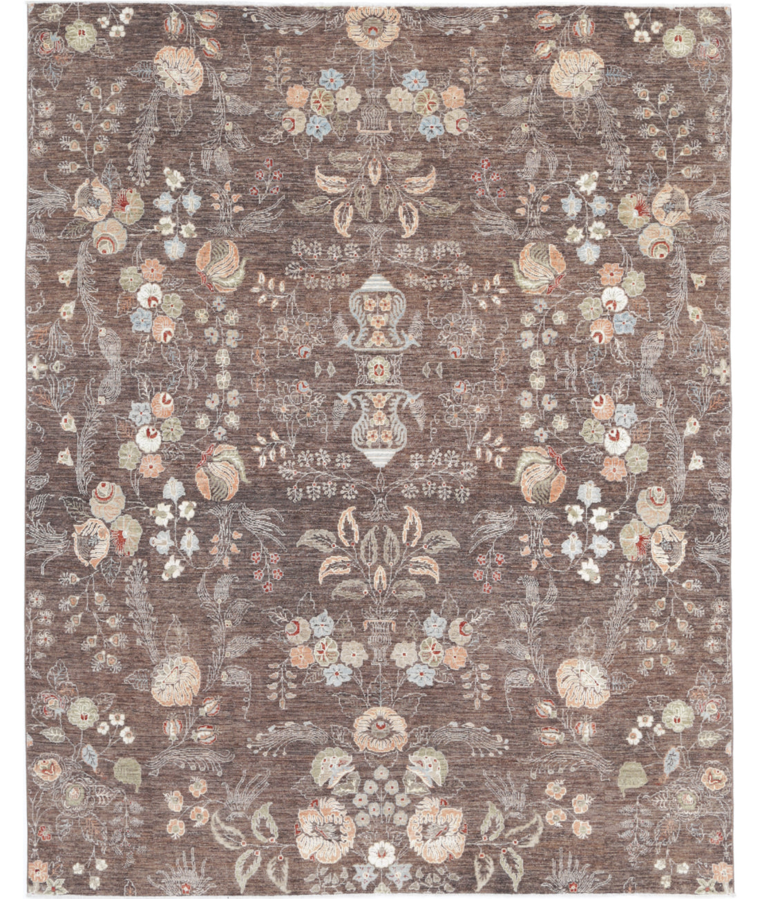Hand Knotted Artemix Wool Rug - 7'10'' x 9'10'' 7'10'' x 9'10'' (235 X 295) / Brown / Ivory