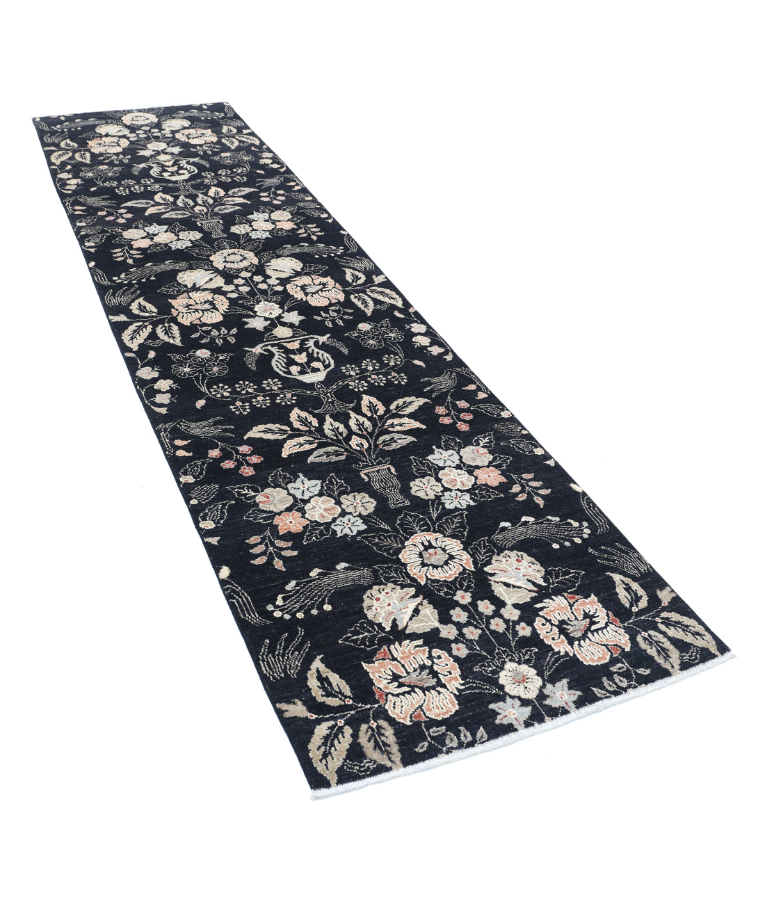 Hand Knotted Artemix Wool Rug - 3'0'' x 11'1'' 3'0'' x 11'1'' (90 X 333) / Black / Ivory