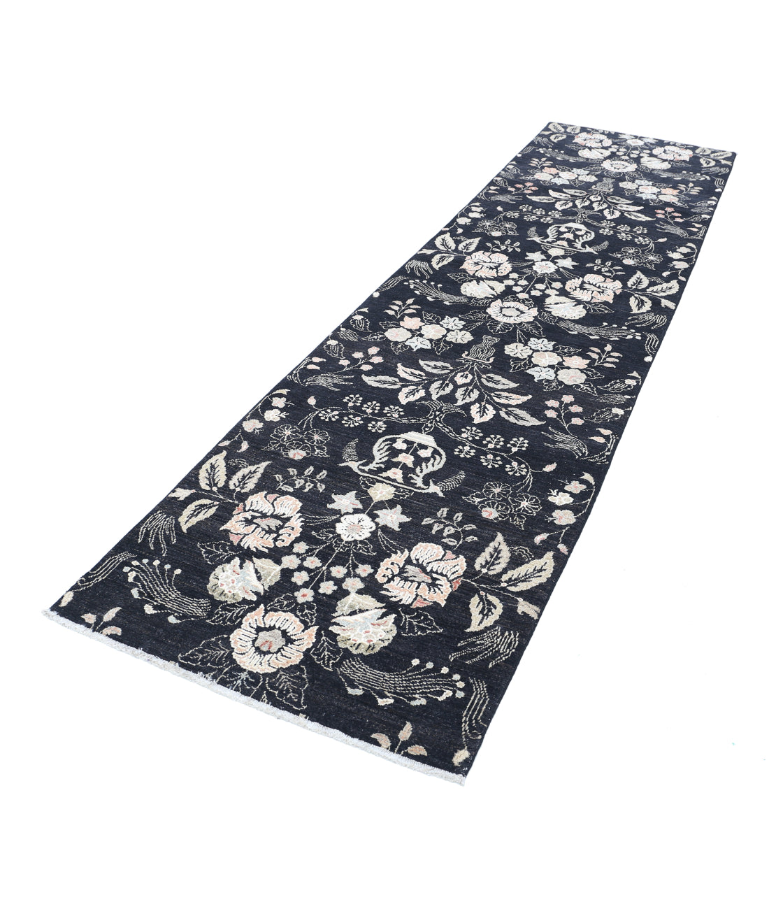 Hand Knotted Artemix Wool Rug - 3'0'' x 11'1'' 3'0'' x 11'1'' (90 X 333) / Black / Ivory