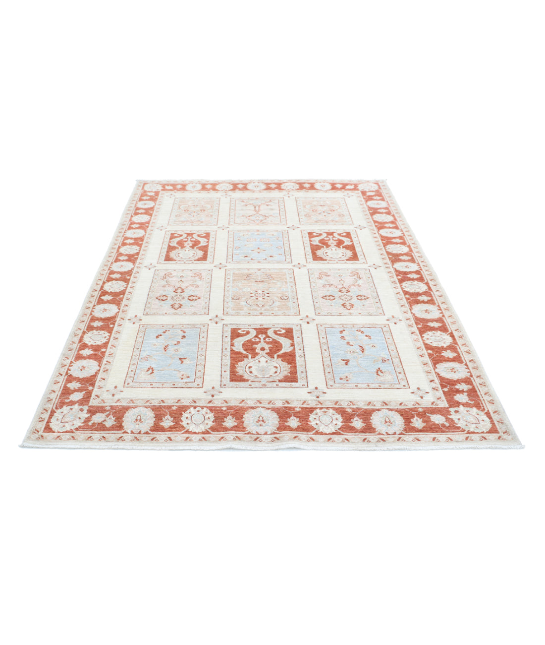 Hand Knotted Bakhtiari Wool Rug - 5'6'' x 7'2'' 5'6'' x 7'2'' (165 X 215) / Ivory / Red