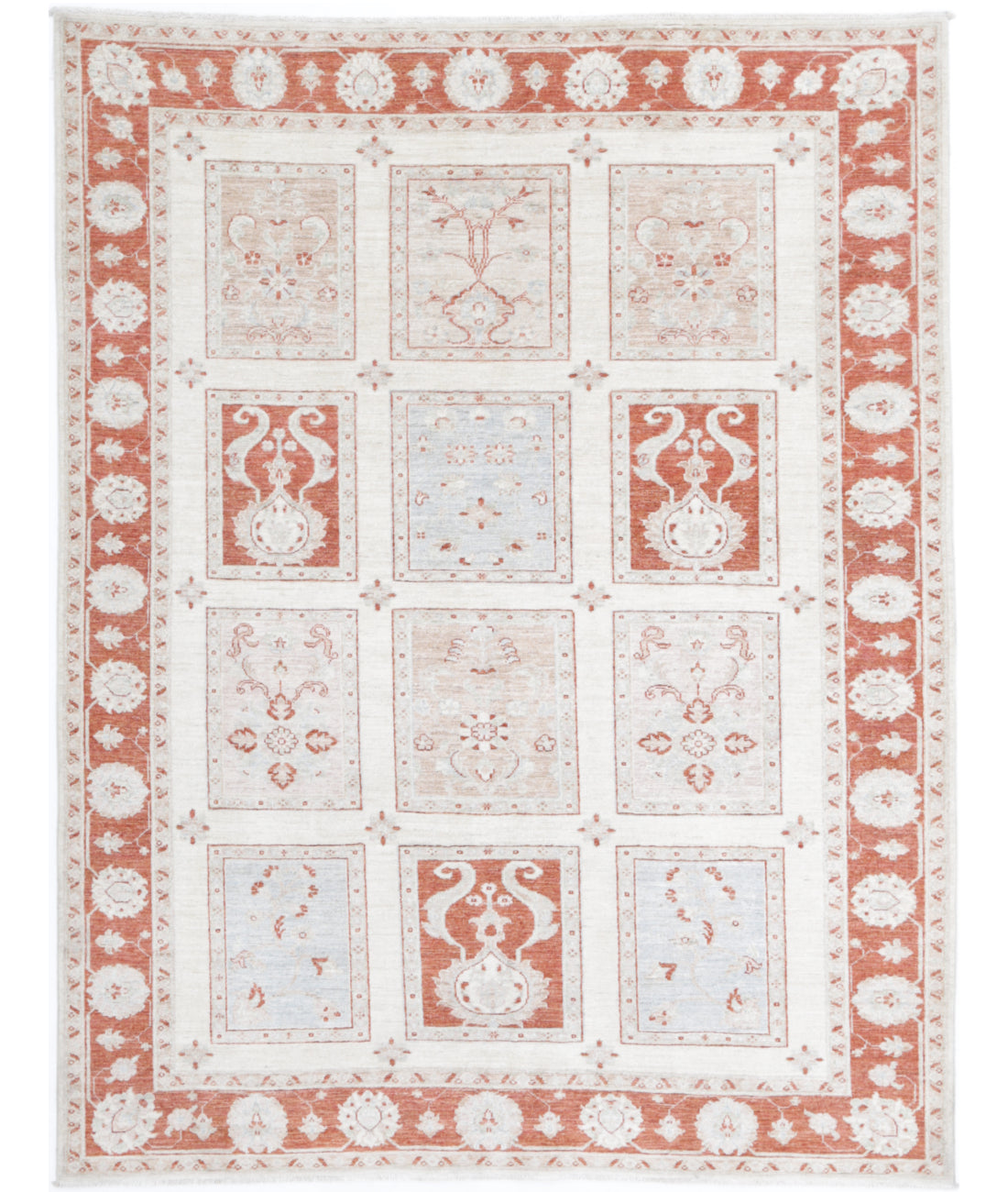 Hand Knotted Bakhtiari Wool Rug - 5'6'' x 7'2'' 5'6'' x 7'2'' (165 X 215) / Ivory / Red