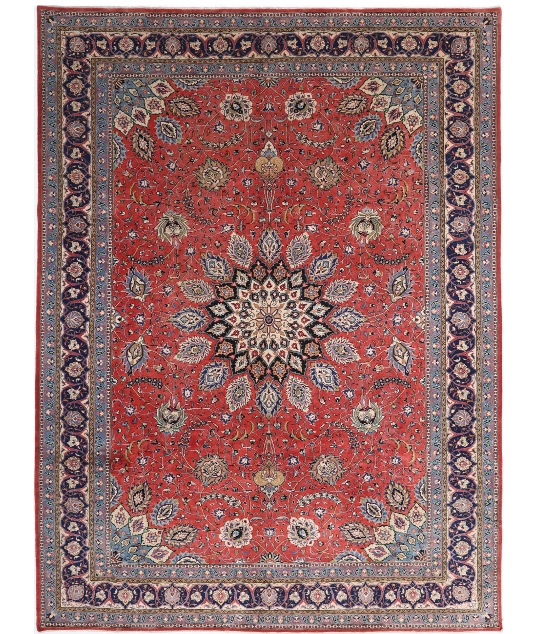 Hand Knotted Persian Tabriz Wool Rug - 8'11'' x 12'4'' 8'11'' x 12'4'' (268 X 370) / Red / Blue