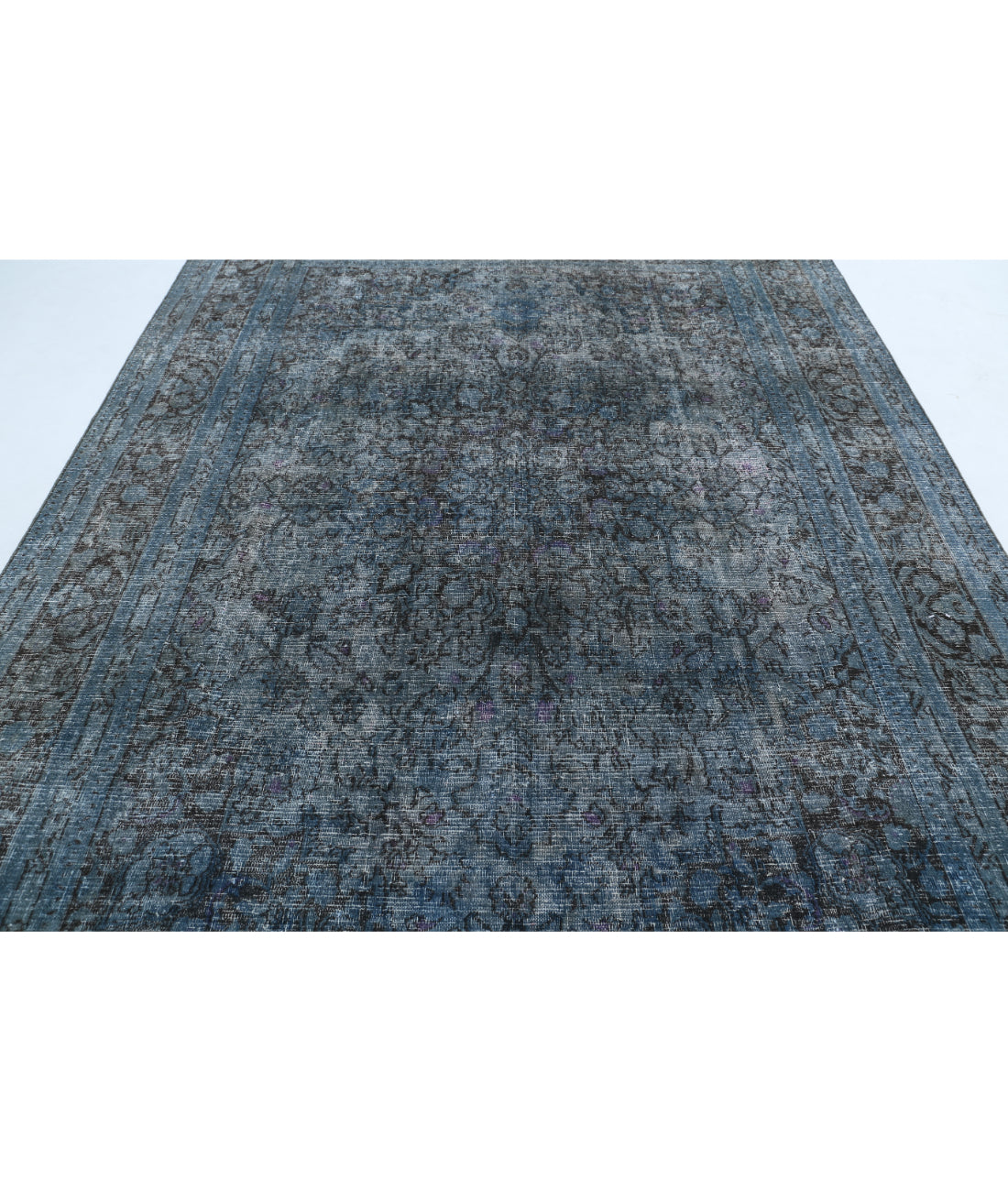 Hand Knotted Vintage Distressed Persian Kashan Wool Rug - 7'11'' x 10'10'' 7'11'' x 10'10'' (238 X 325) / Blue / Blue