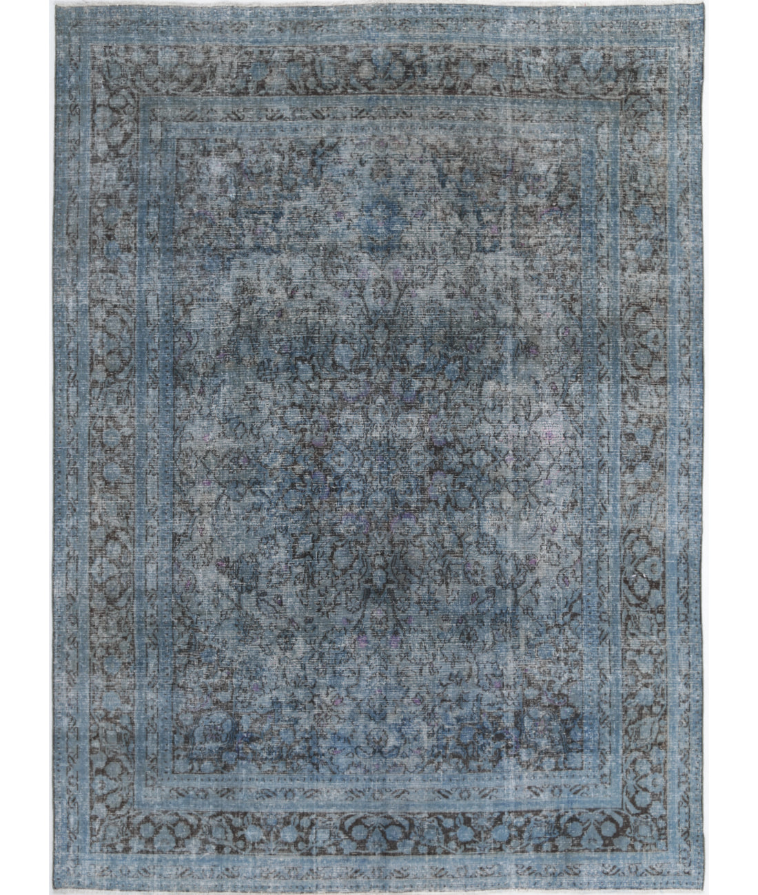 Hand Knotted Vintage Distressed Persian Kashan Wool Rug - 7'11'' x 10'10'' 7'11'' x 10'10'' (238 X 325) / Blue / Blue