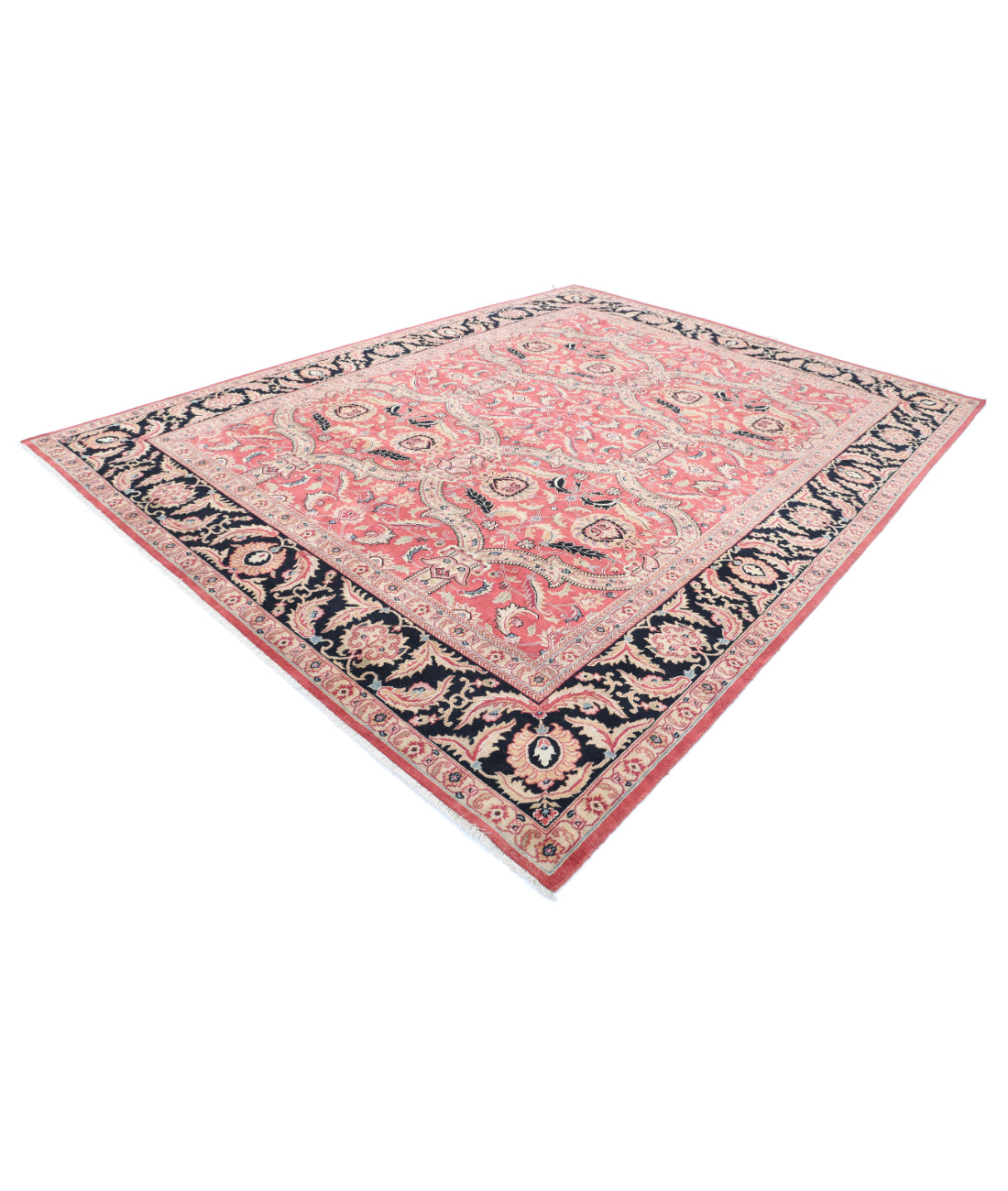 Hand Knotted Agra Wool Rug - 9'5'' x 12'5'' 9'5'' x 12'5'' (75 X 580) / Red / Black