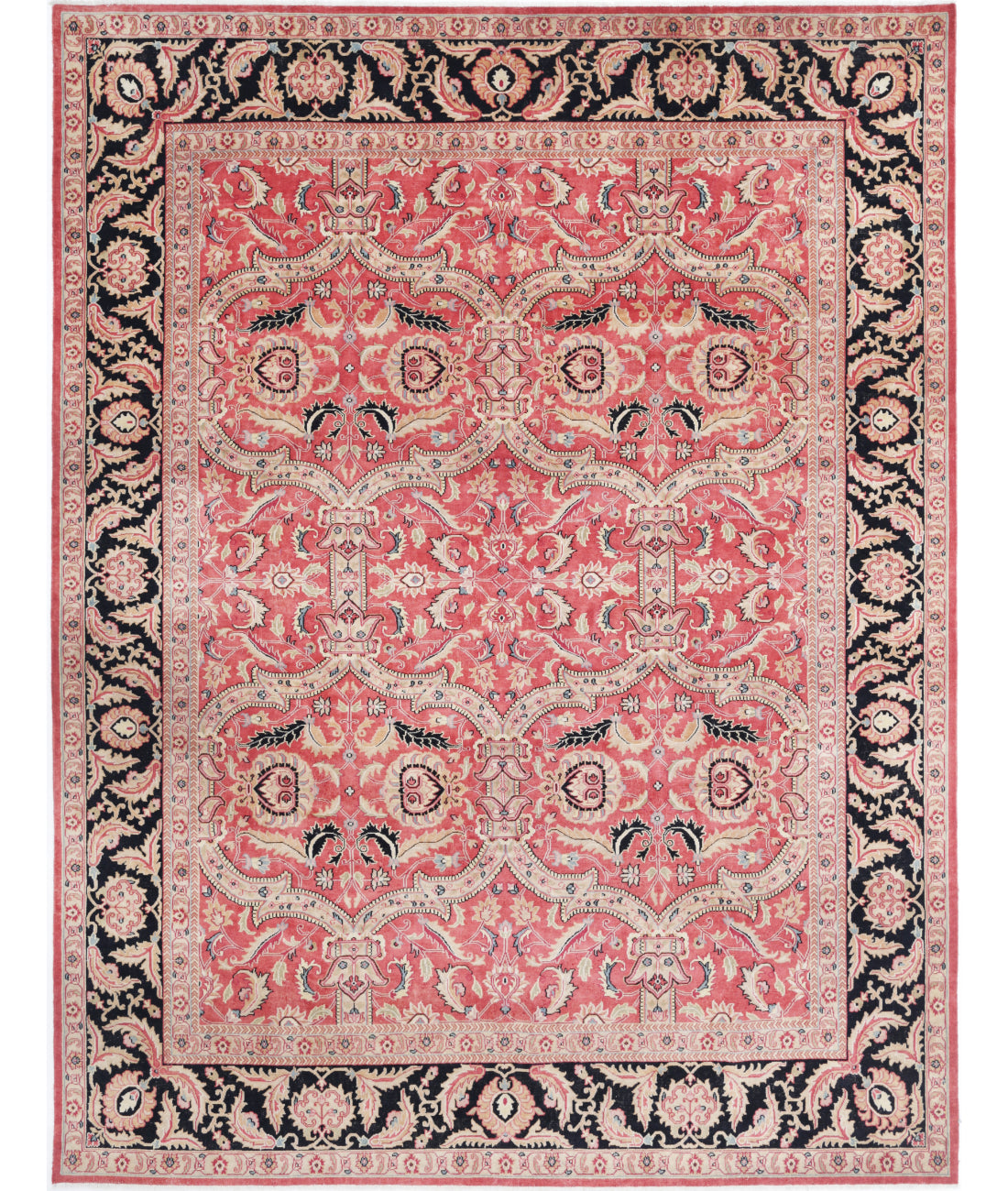 Hand Knotted Agra Wool Rug - 9&#39;5&#39;&#39; x 12&#39;5&#39;&#39; 9&#39;5&#39;&#39; x 12&#39;5&#39;&#39; (75 X 580) / Red / Black