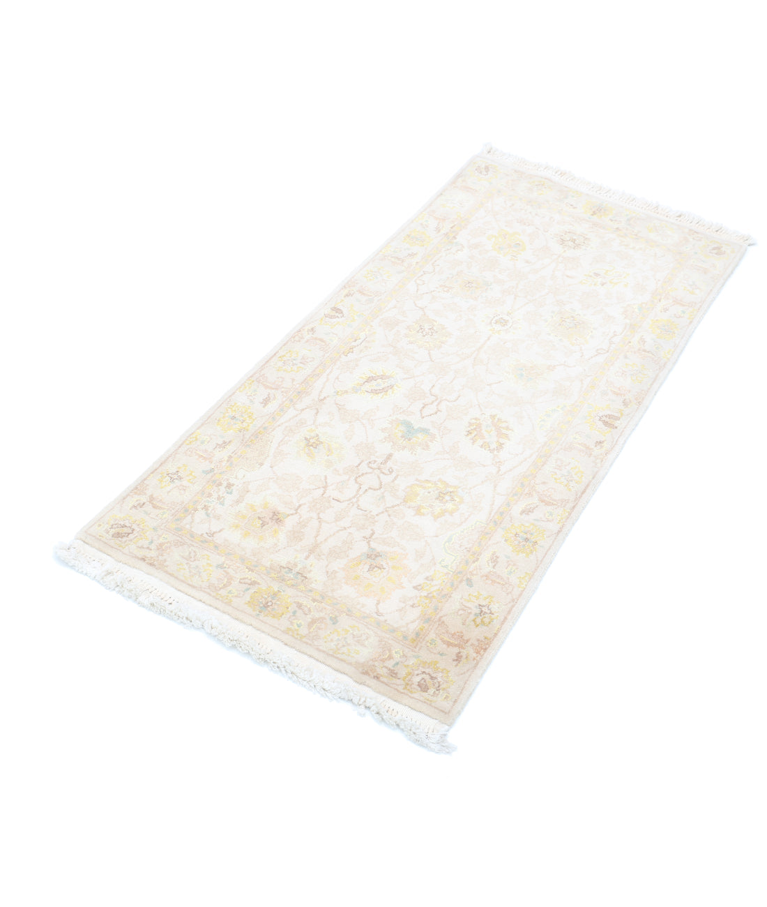Hand Knotted Agra Kashan Wool Rug - 2'0'' x 4'1'' 2'0'' x 4'1'' (263 X 355) / Ivory / Gold