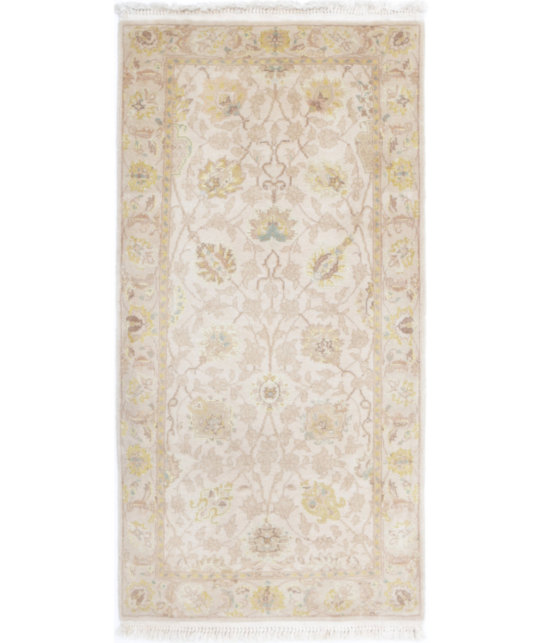 Hand Knotted Agra Kashan Wool Rug - 2'0'' x 4'1'' 2'0'' x 4'1'' (263 X 355) / Ivory / Gold