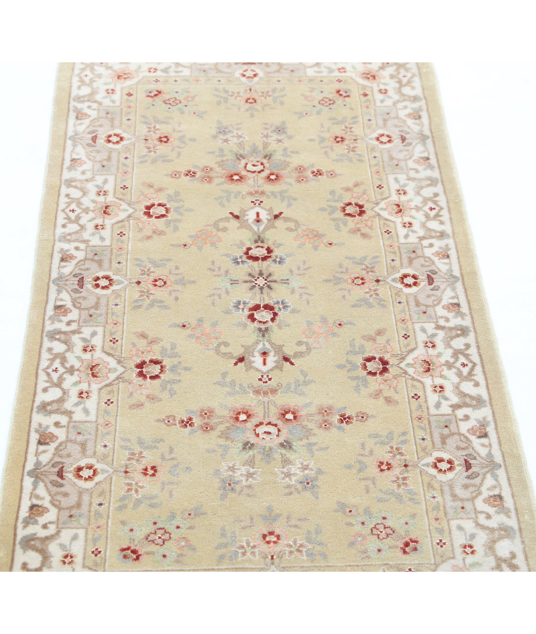 Hand Knotted Agra Kashan Wool Rug - 2'0'' x 4'2'' 2'0'' x 4'2'' (240 X 298) / Gold / Ivory