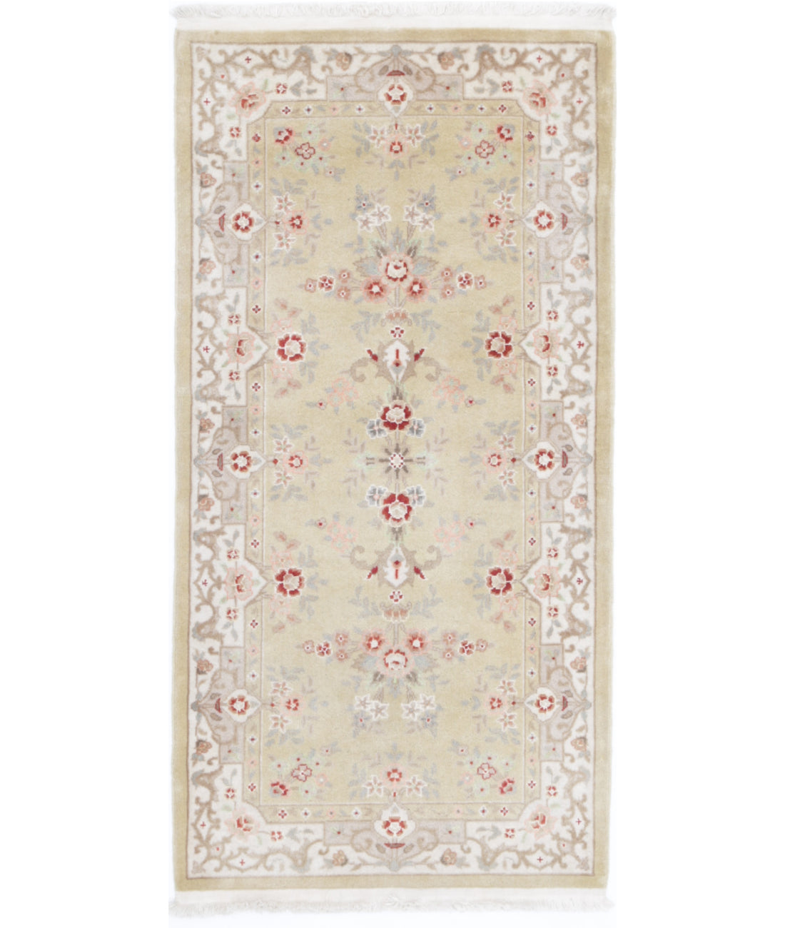Hand Knotted Agra Kashan Wool Rug - 2&#39;0&#39;&#39; x 4&#39;2&#39;&#39; 2&#39;0&#39;&#39; x 4&#39;2&#39;&#39; (240 X 298) / Gold / Ivory
