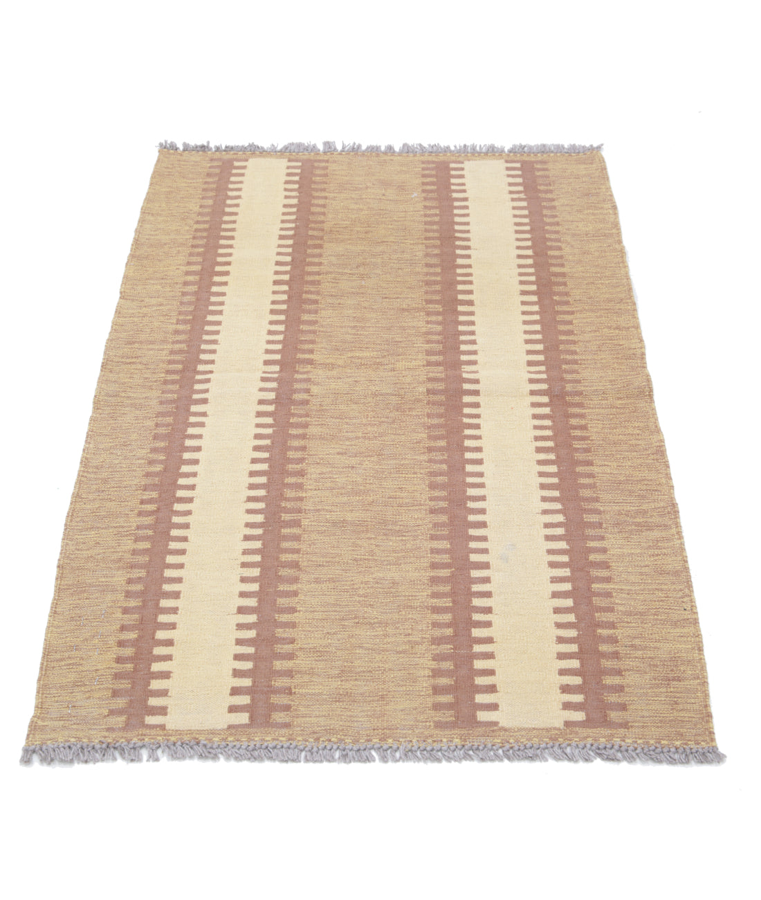 Hand Knotted Kafkas Kilim Wool Kilim Rug - 2'7'' x 4'1'' 2'7'' x 4'1'' (78 X 123) / Brown / Ivory