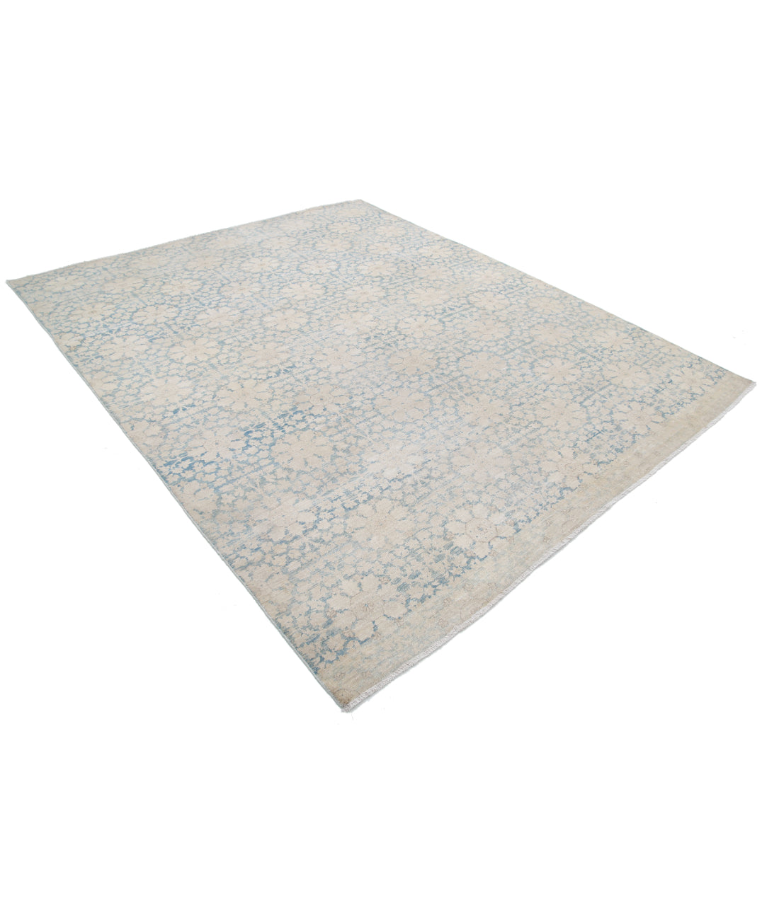 Hand Knotted Fine Artemix Wool Rug - 7'9'' x 9'7'' 7'9'' x 9'7'' (233 X 288) / Blue / Ivory