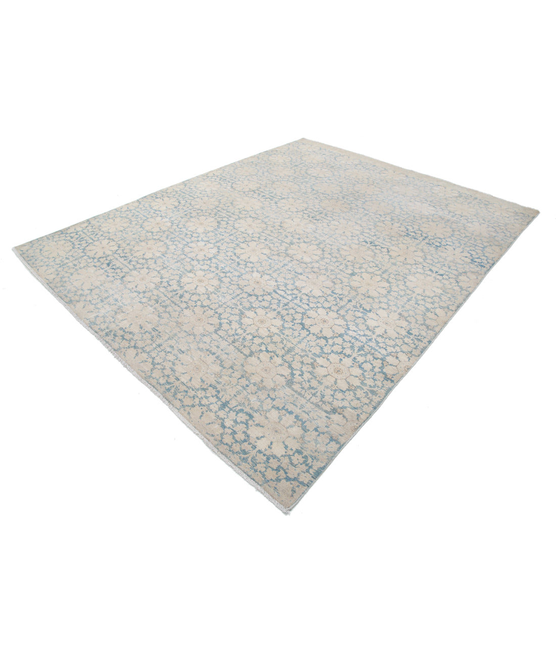 Hand Knotted Fine Artemix Wool Rug - 7'9'' x 9'7'' 7'9'' x 9'7'' (233 X 288) / Blue / Ivory