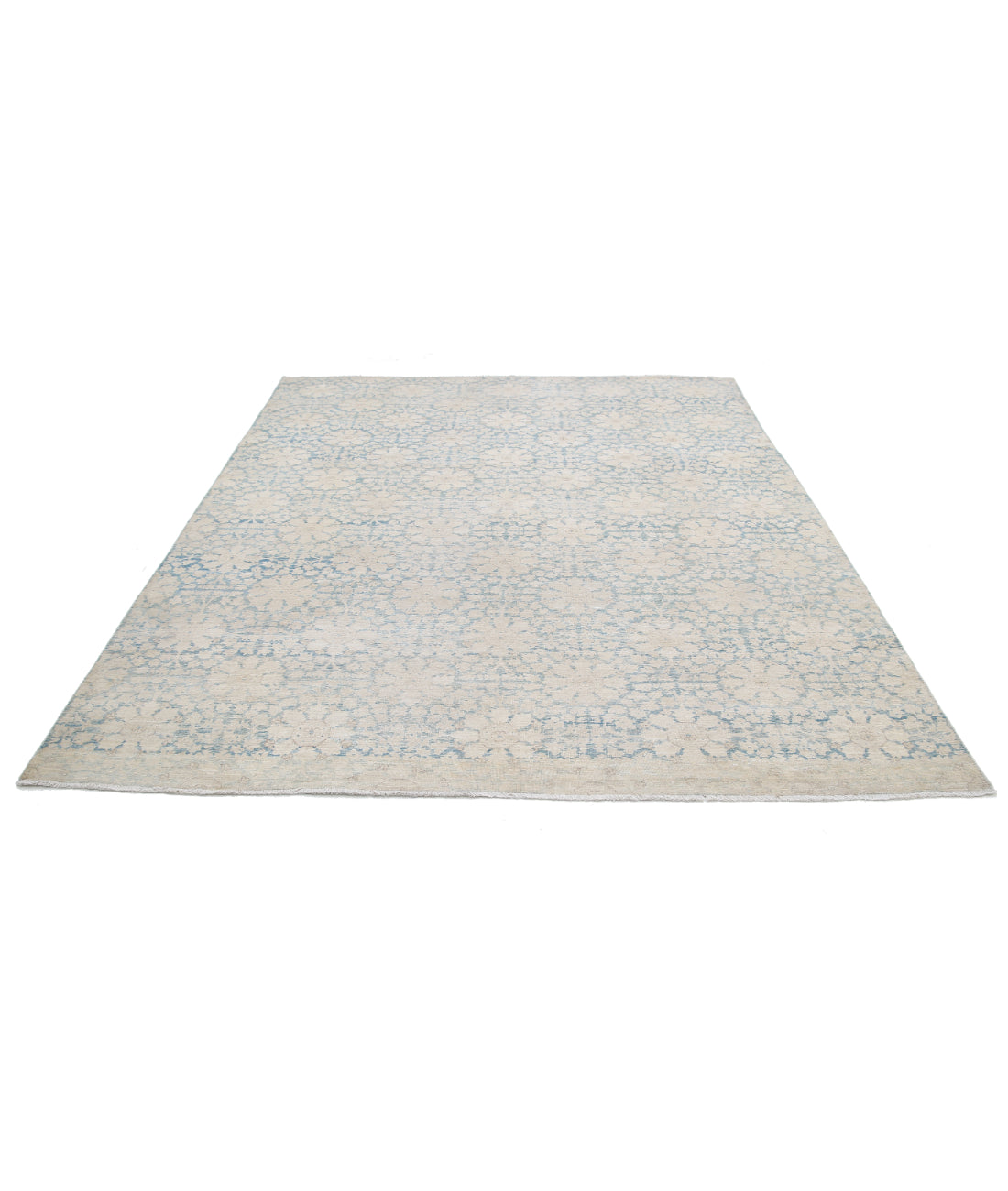 Hand Knotted Fine Artemix Wool Rug - 7'9'' x 9'7'' 7'9'' x 9'7'' (233 X 288) / Blue / Ivory