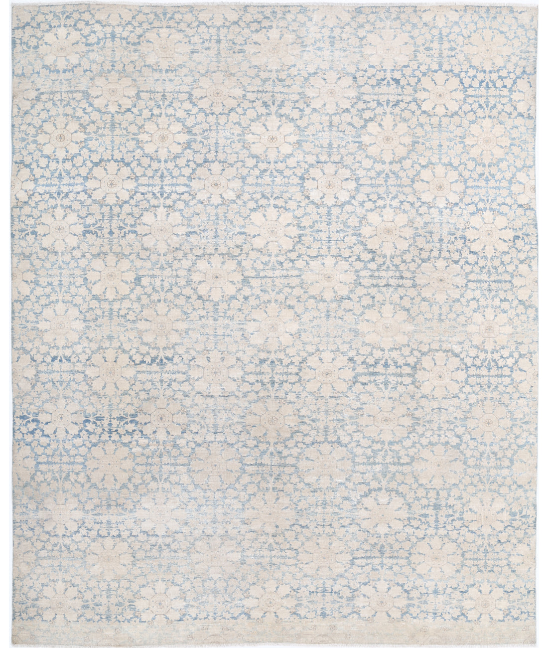 Hand Knotted Fine Artemix Wool Rug - 7'9'' x 9'7'' 7'9'' x 9'7'' (233 X 288) / Blue / Ivory