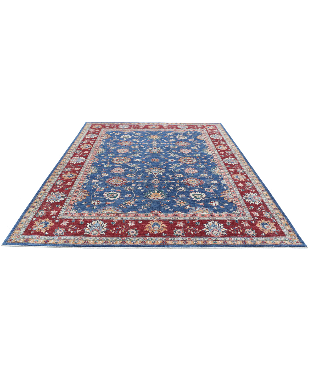 Hand Knotted Ziegler Farhan Wool Rug - 7'9'' x 9'8'' 7'9'' x 9'8'' (233 X 290) / Blue / Red
