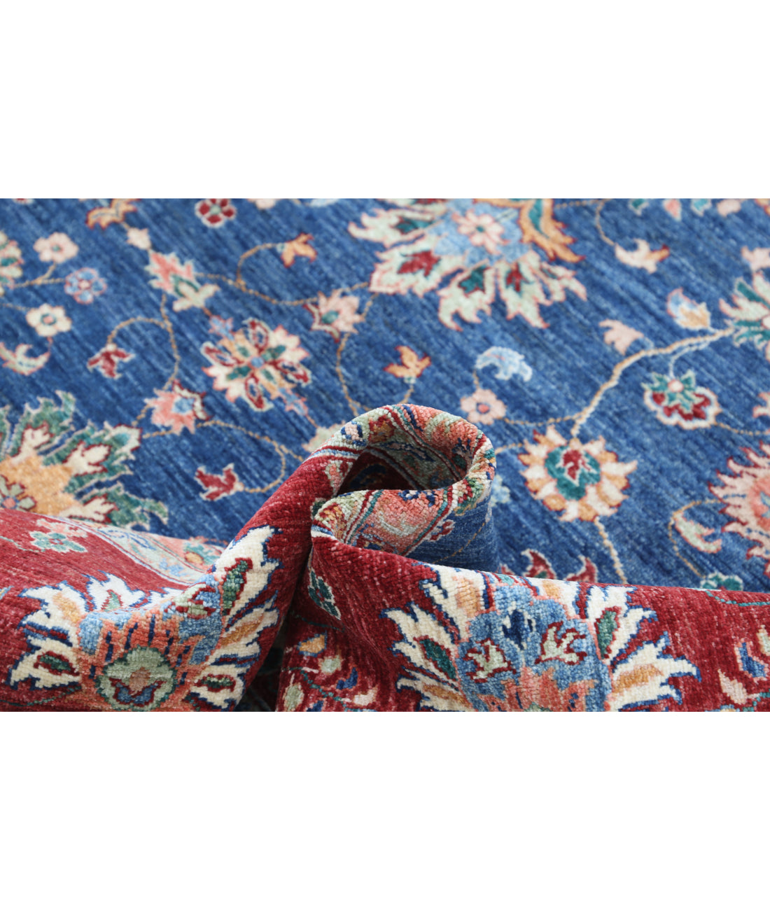 Hand Knotted Ziegler Farhan Wool Rug - 7'9'' x 9'8'' 7'9'' x 9'8'' (233 X 290) / Blue / Red