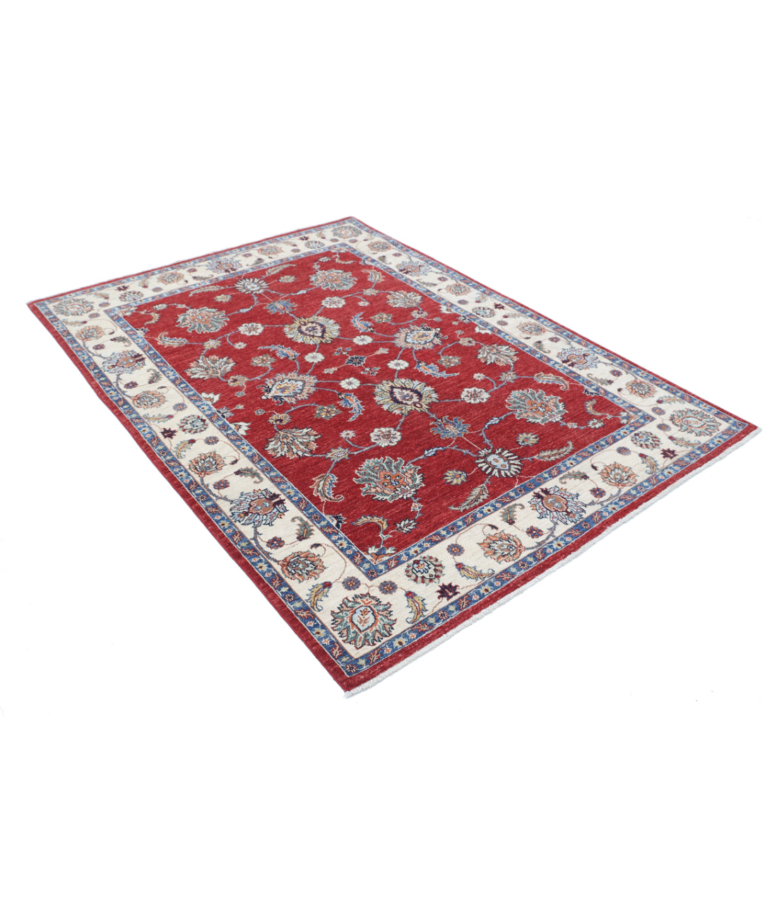 Hand Knotted Ziegler Farhan Wool Rug - 5'0'' x 6'7'' 5'0'' x 6'7'' (150 X 198) / Red / Ivory